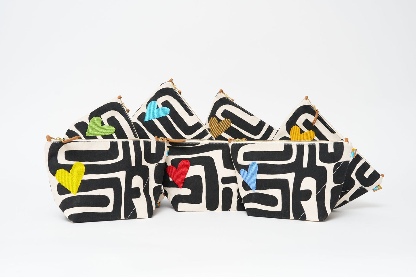 XLarge Convertible Pouch - Black Kuba with Red Beaded Heart