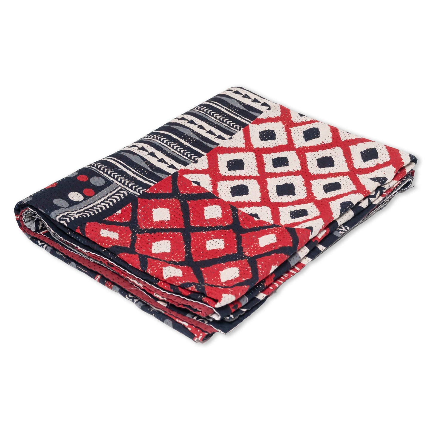 Monotone Ikat  Vintage Kantha Throw - Monotone Red
