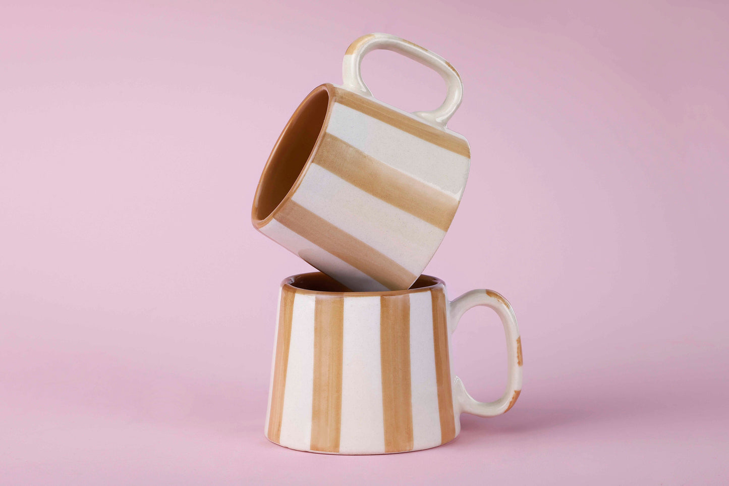 Ceramic Brown Stripe  Coffee cup - 3.5 x 2.5 Inches ( Set of 2 )