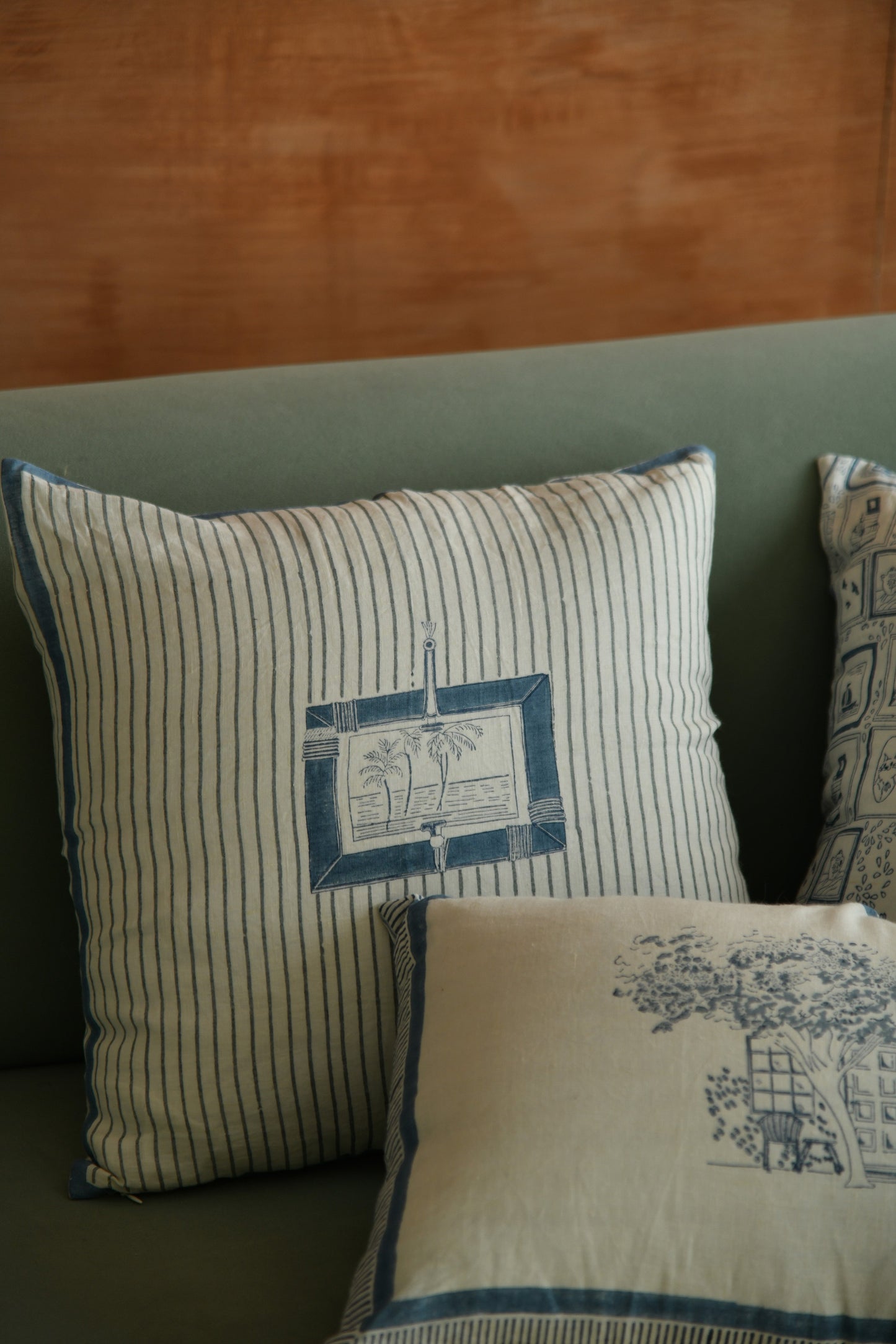 Indigo Palm - Hand Block Printed Cushion Cover