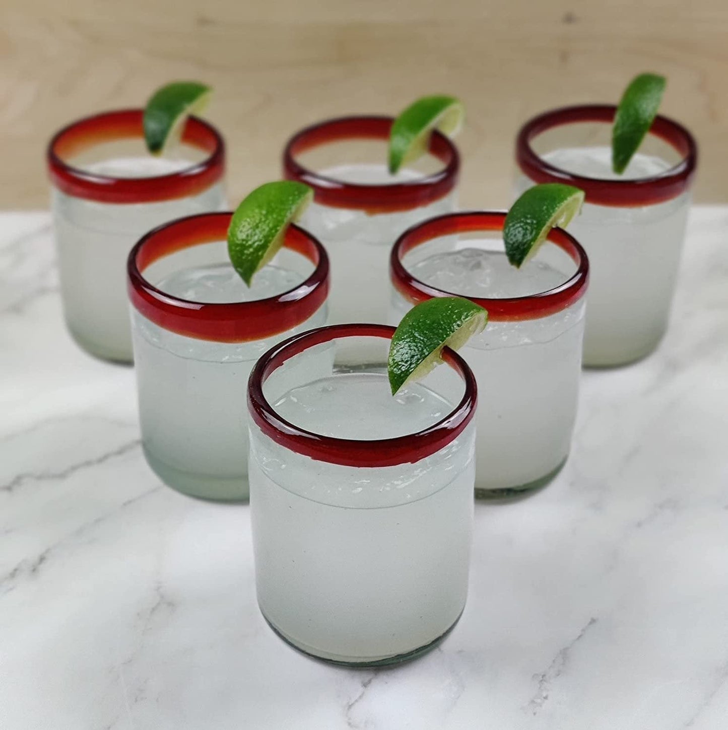 Set of 6 Tumbler Glasses with Red Rims