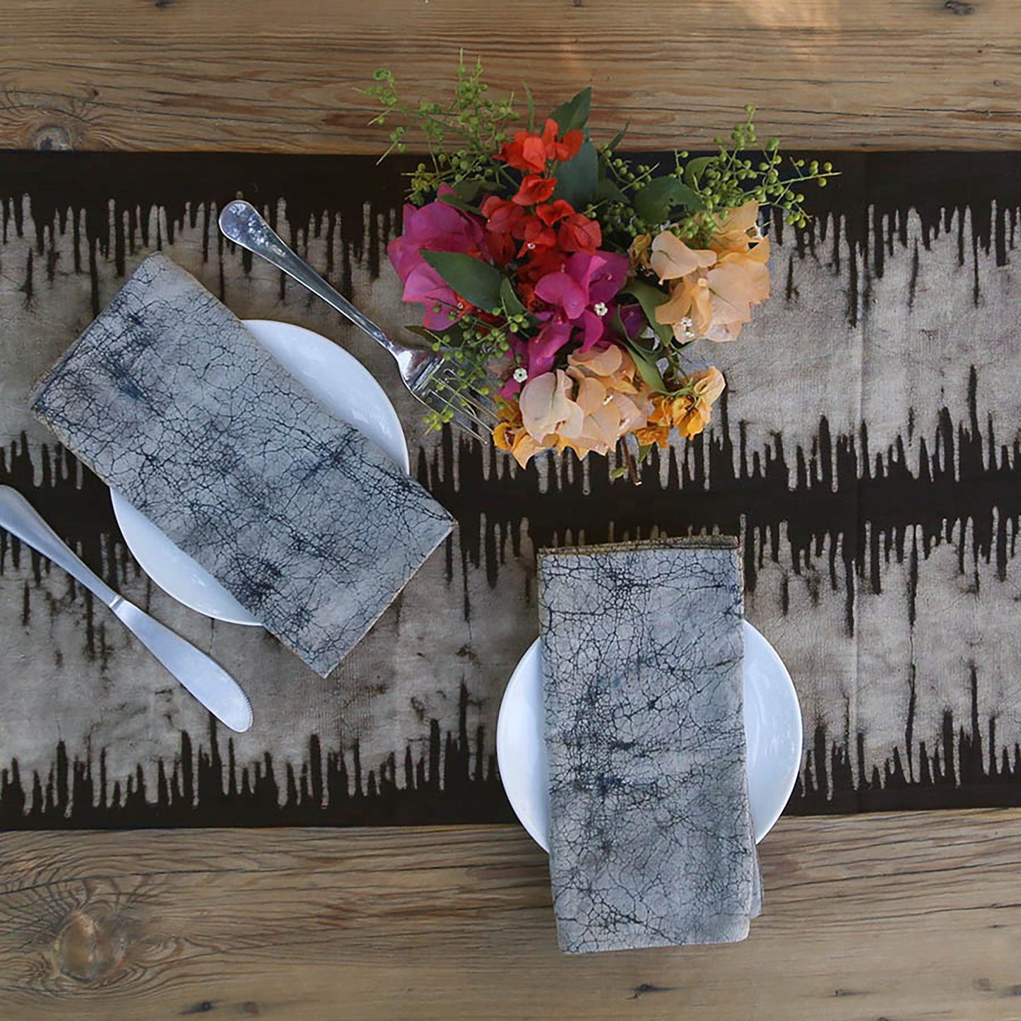 Neutral Block Print Table Runner - Noire