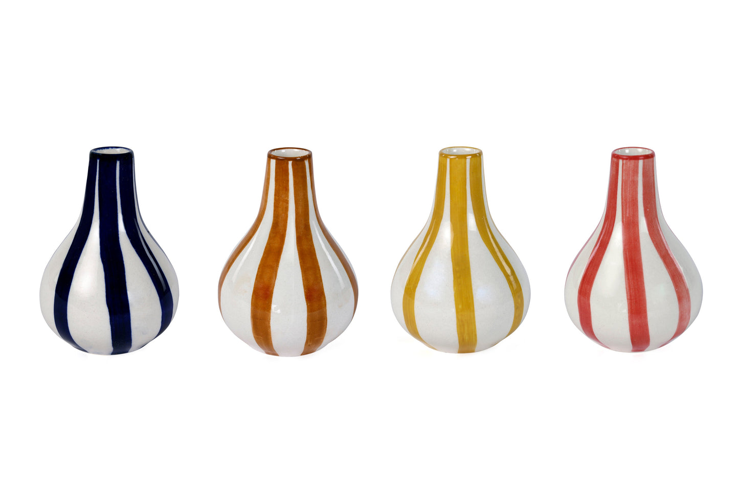 Ceramic Stripe  bud vase, Yellow-  3.5 x 3.5 x 4.75 Inches ( Set of 4 )