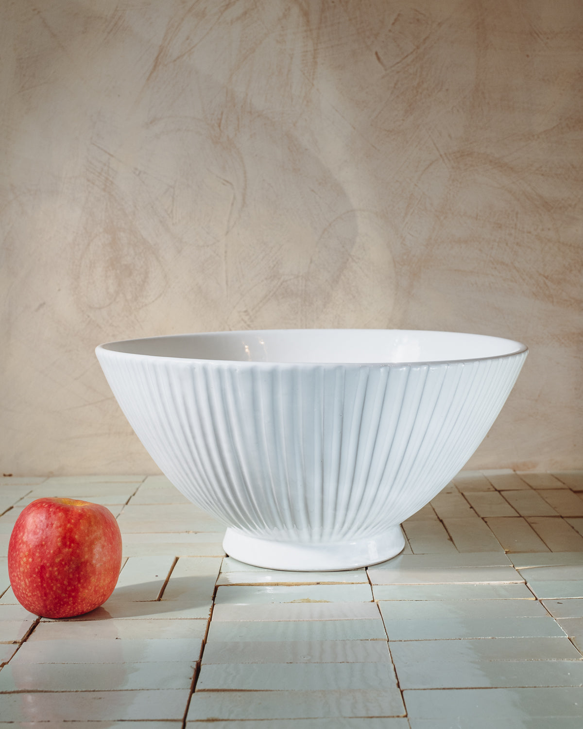 Milk White Lines Large Serving Bowl