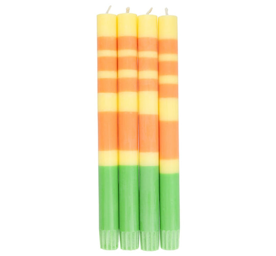 S/4 STRIPED Grass, Primrose & Saffron Dinner Candles