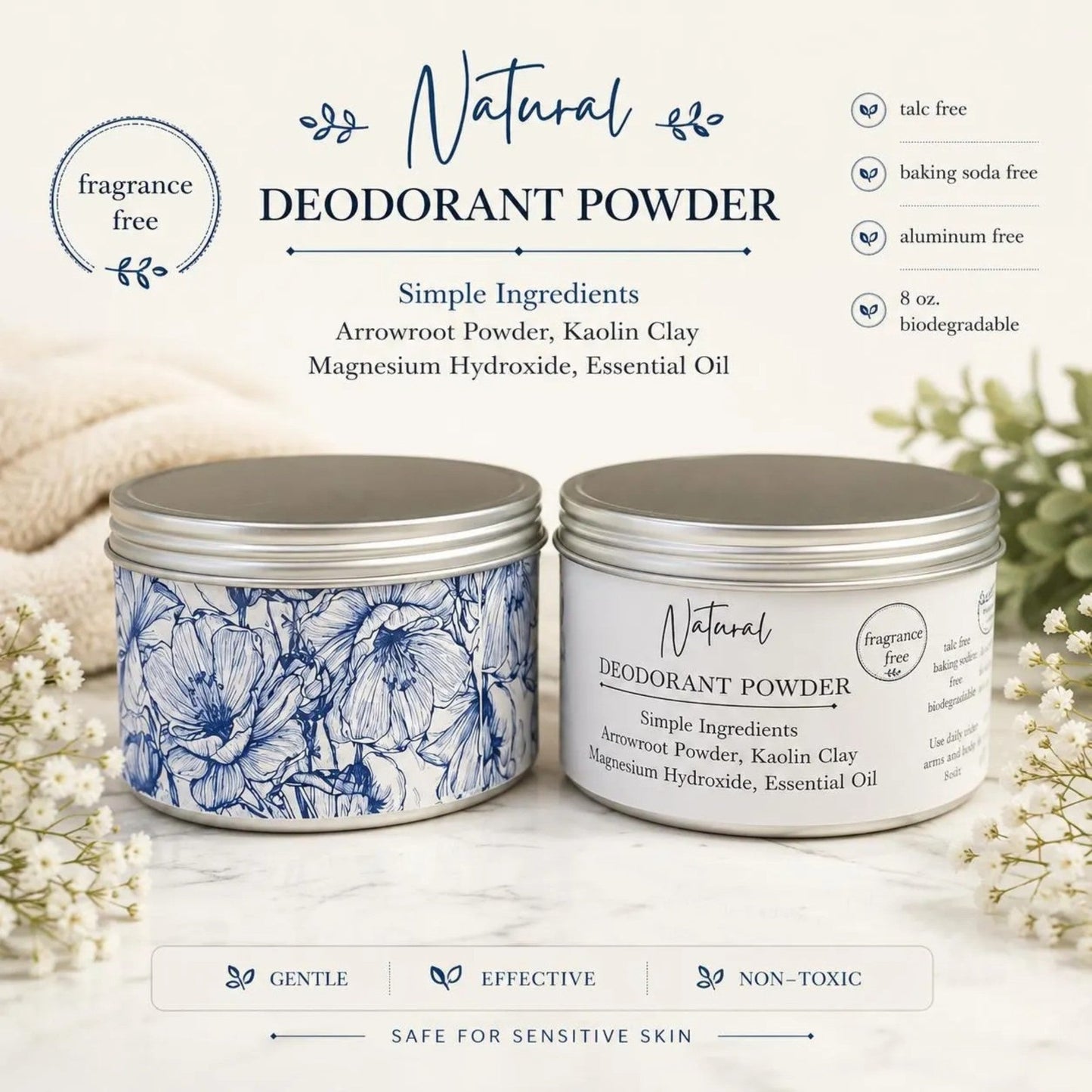 Natural Deodorant Powder Talc Free Aluminum Free