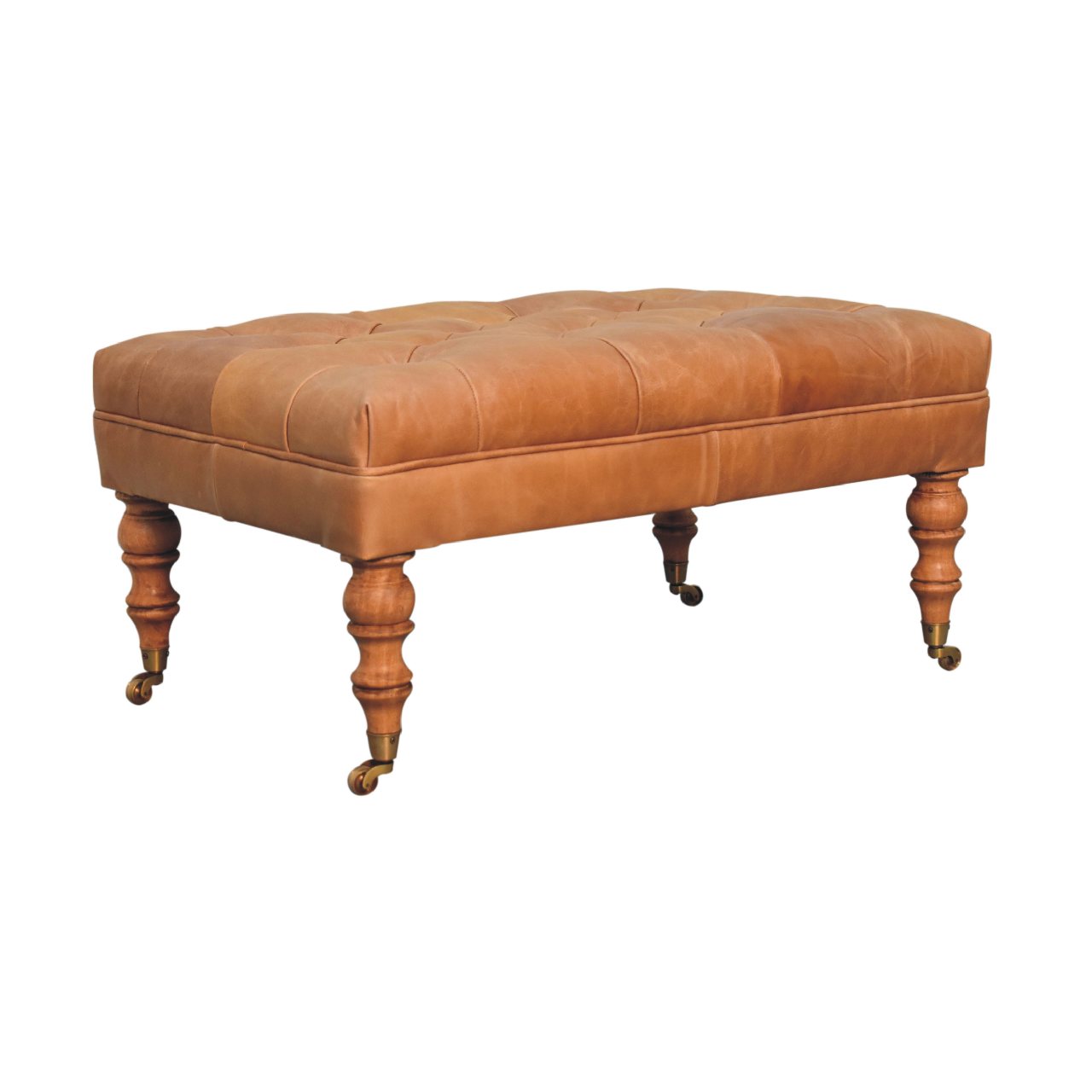 Solid Wood Buffalo Leather Ottoman