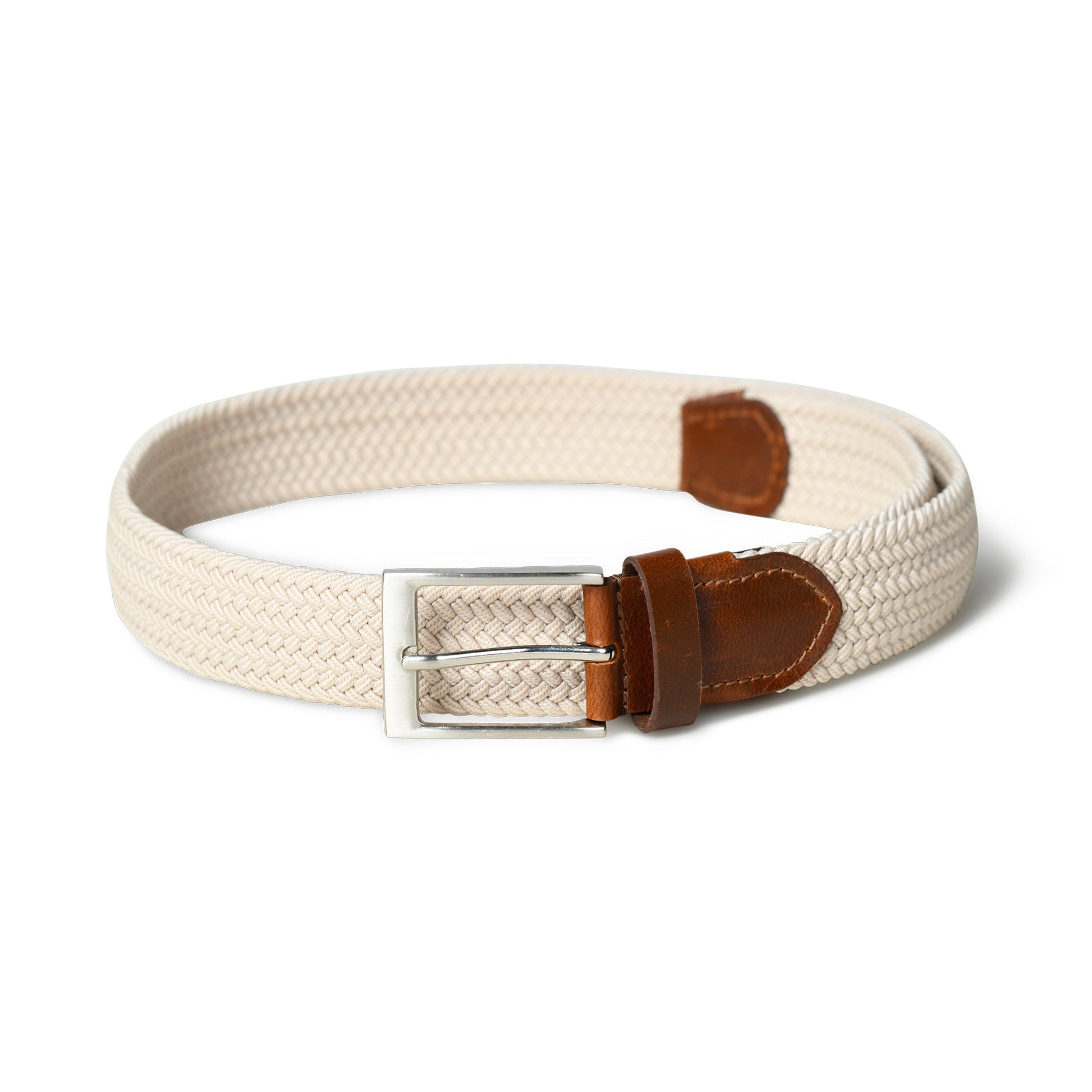 Cream & Brown Braided Canvas Leather Belt - Osadia Concept Store