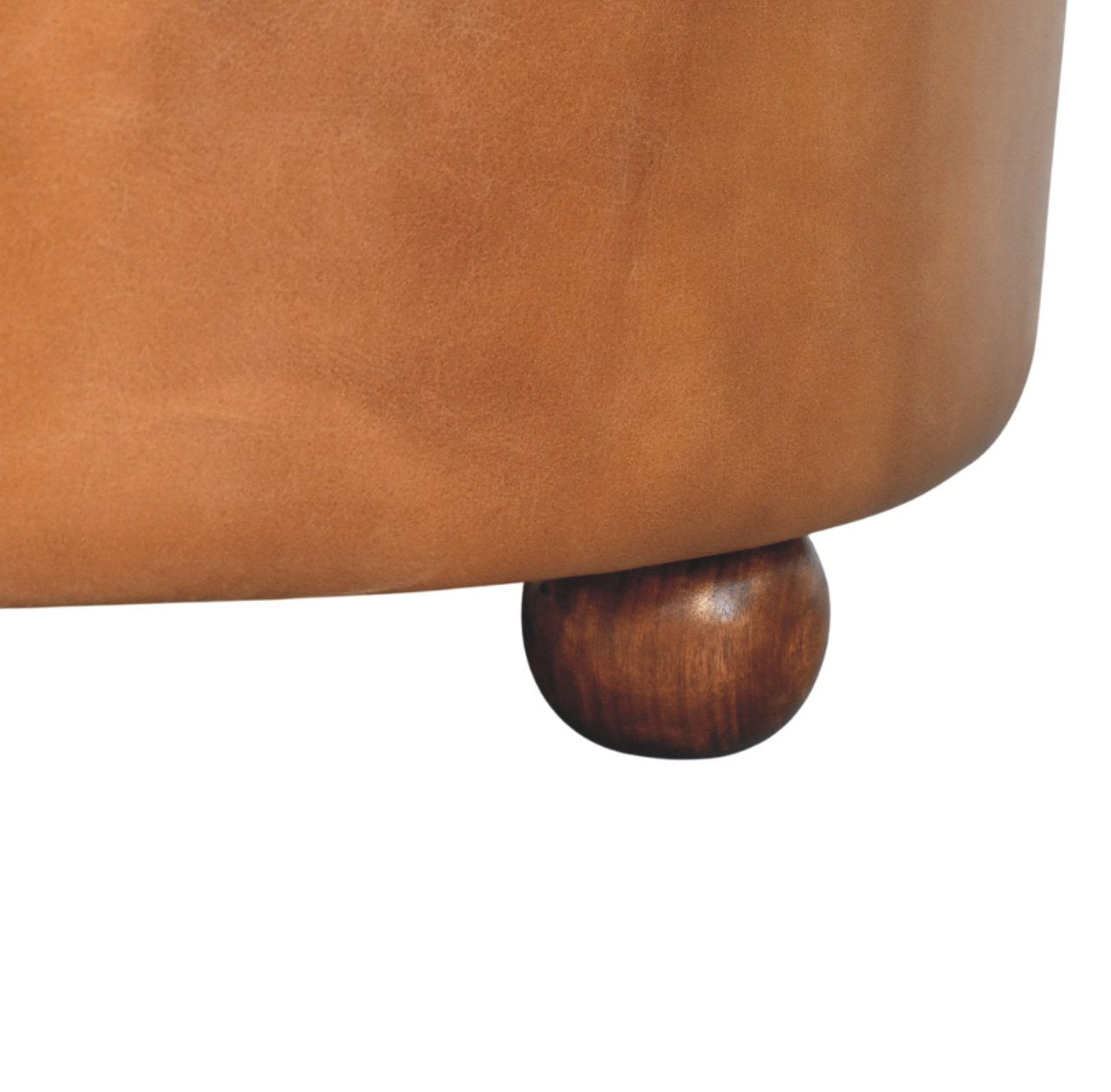 Brown Buffalo Hide Leather Upholstered Round Ottoman