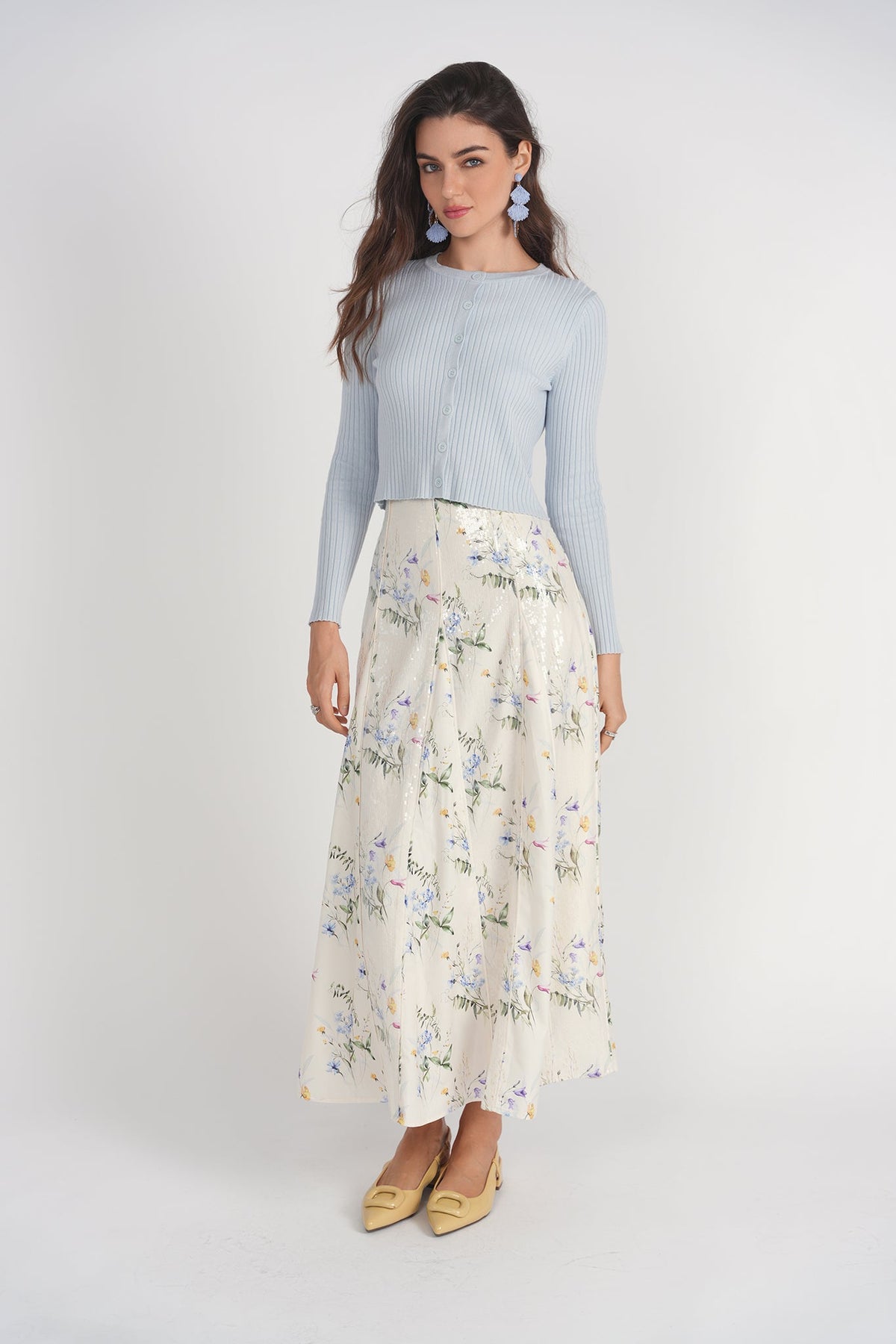 Sequin Panel Skirt Maxi- Yellow Fields