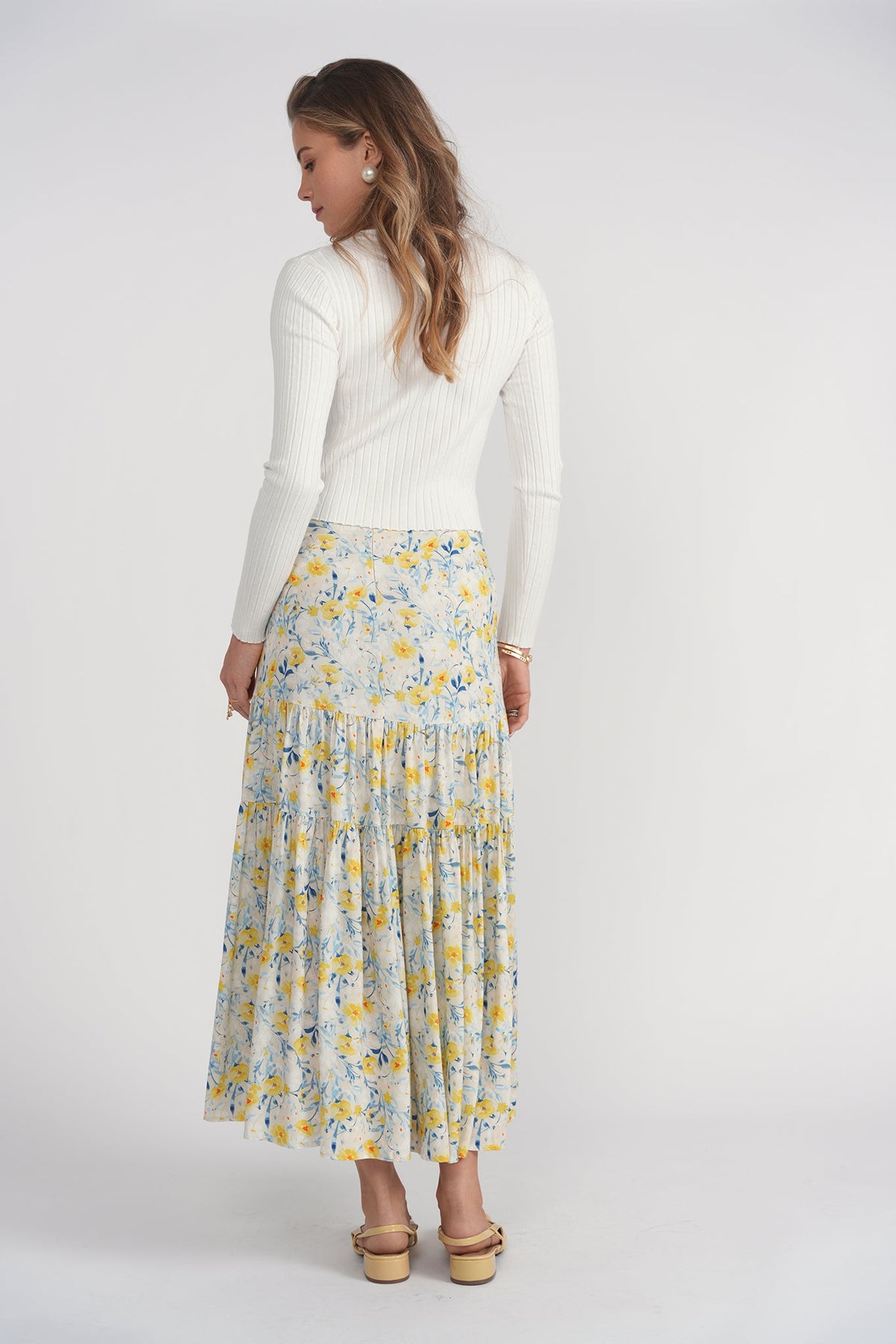 Tiered Maxi Skirt- Yellow Wildflowers