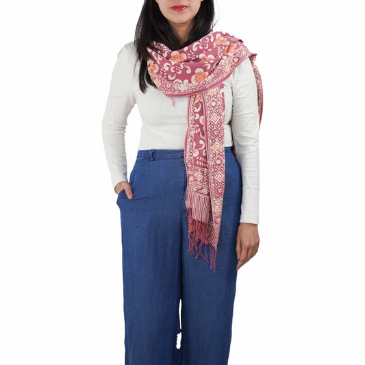 Handmade Batik Scarf, Cotton, Plumeria, Pink, Purple, Peach - Osadia Concept Store