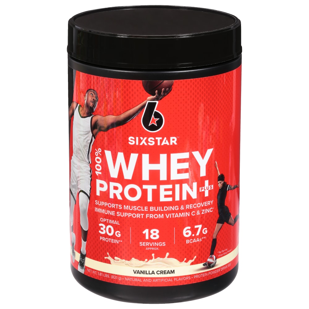 Six Star 100% Whey Protein Powder Plus, Vanilla Cream Flavor, 1.8 Lbs
