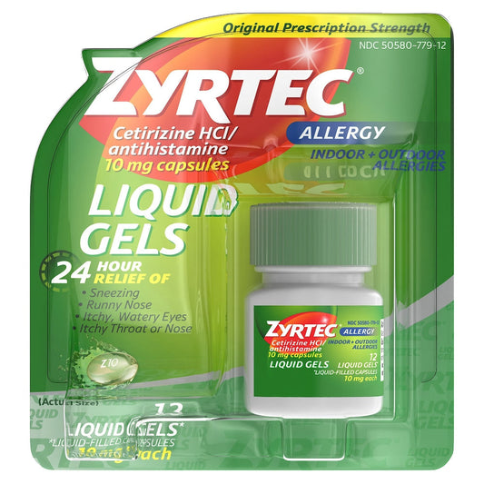 Zyrtec Allergy Cetirizine H Cl/Antihistamine 10 Mg Capsules Liquid Gels