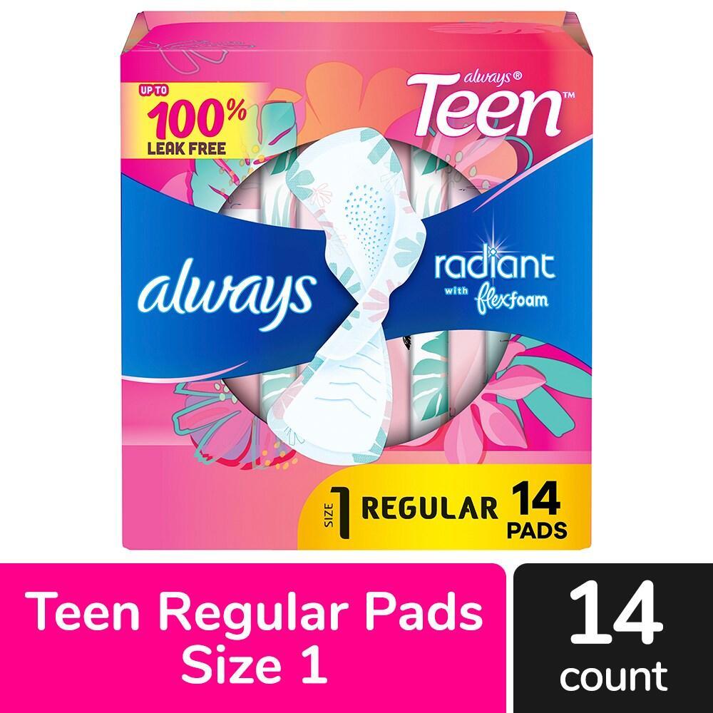 Always Radiant FlexFoam Teen Pads Regular Absorbency With Wings