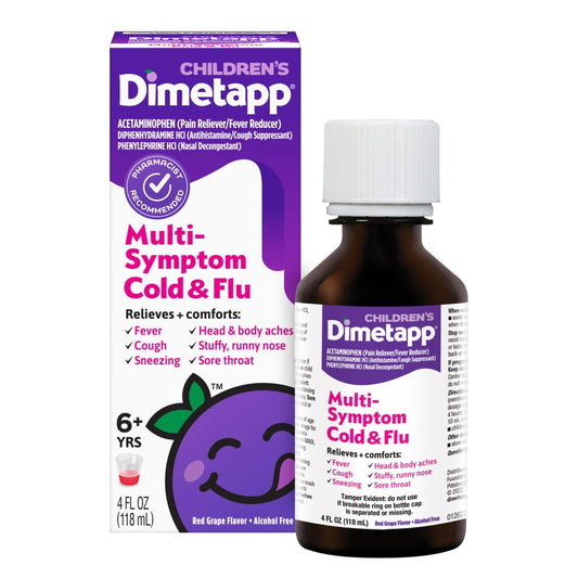 Dimetapp Cold & Flu, Multi Symptom, Children's, Red Grape Flavor, 6+ Yrs 4 Fl Oz