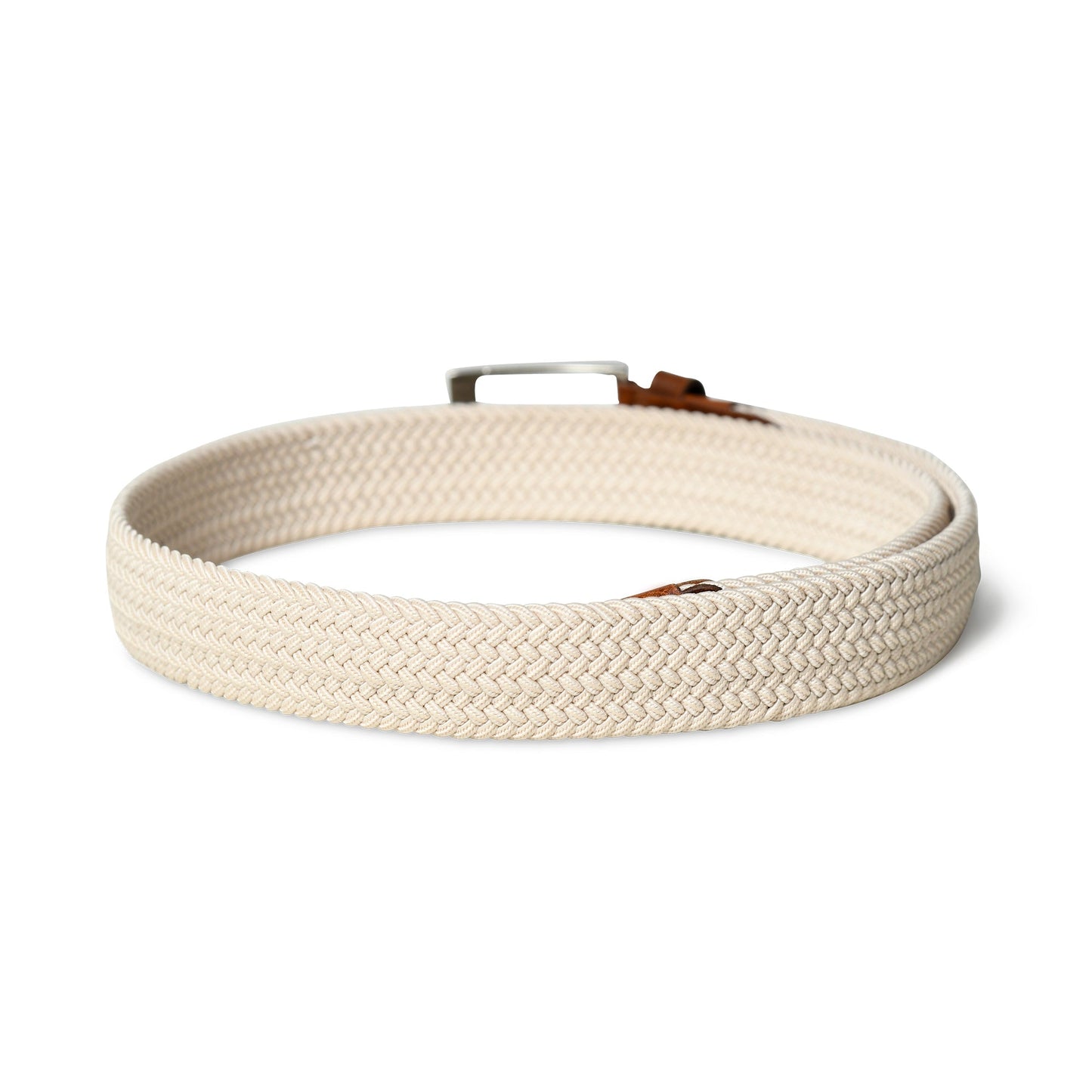 Cream & Brown Braided Canvas Leather Belt - Osadia Concept Store
