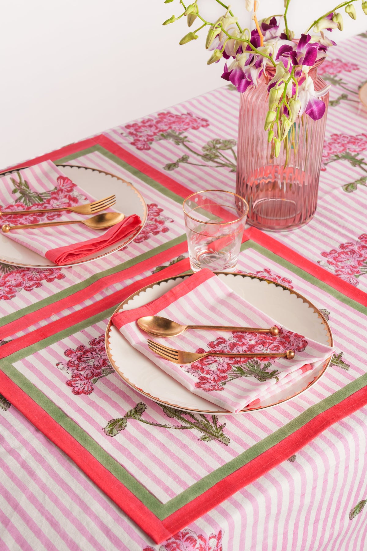 Pink Hydrangea Blockprint Placemat, Set of 2