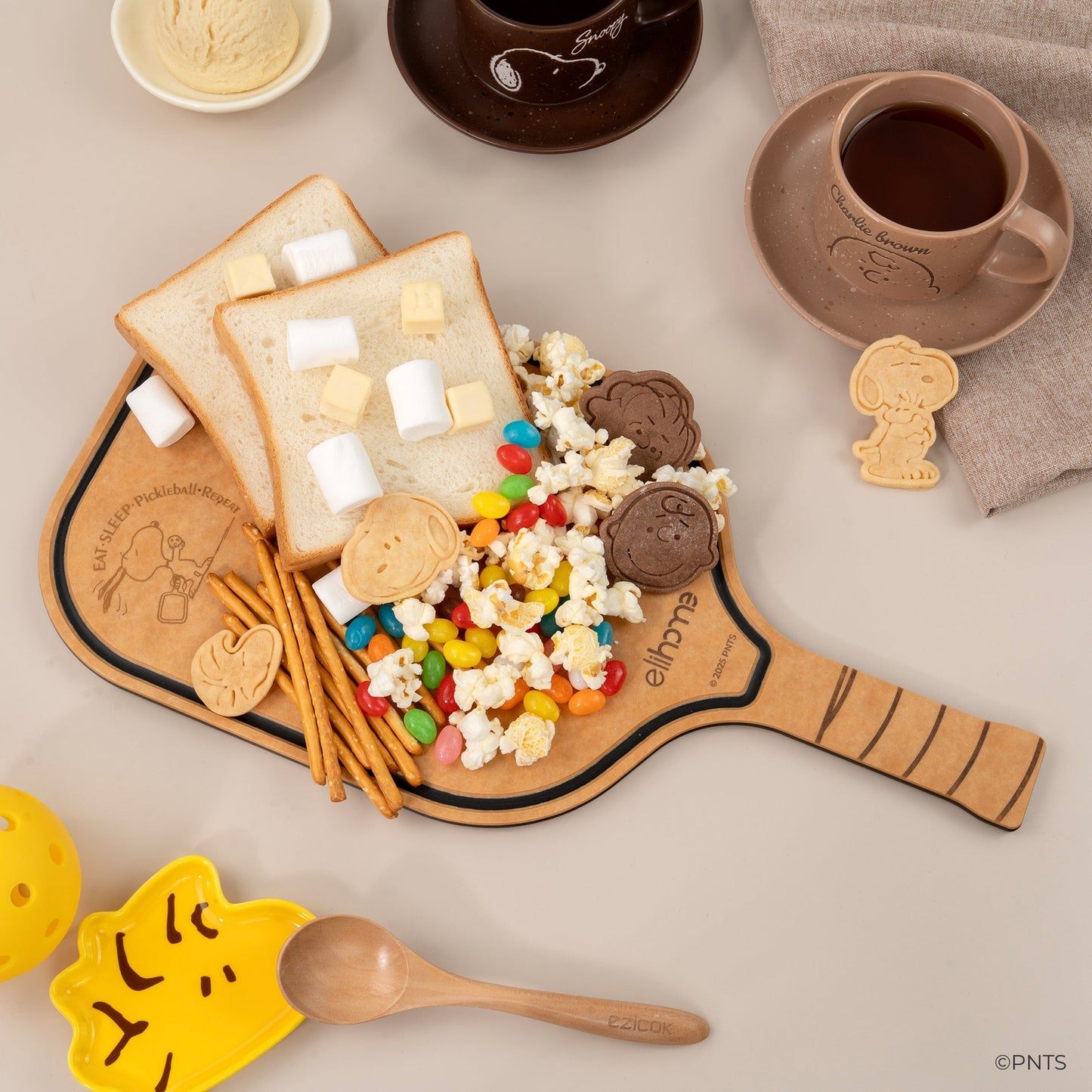 Elihome x Peanuts Pickleball Charcuterie Cutting Board -"Eat Sleep Pickleball Repeat"