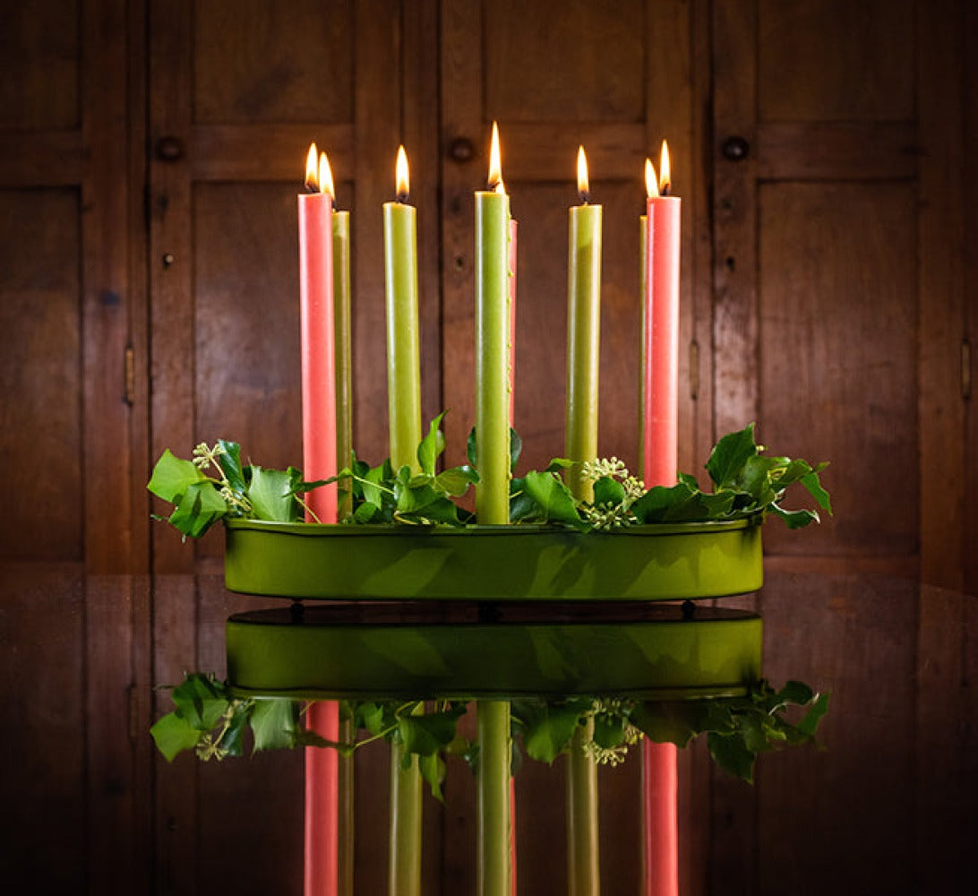 Oval Metal Candle Platter - Olive