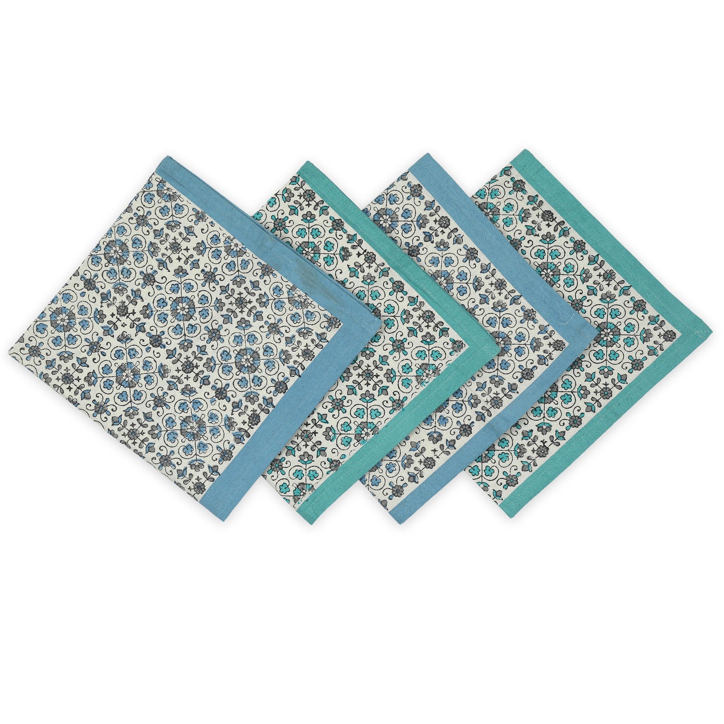 Hand Block Printed Cotton Napkins, Set of 4 | 18″ × 18″ | Fair Trade | Lily