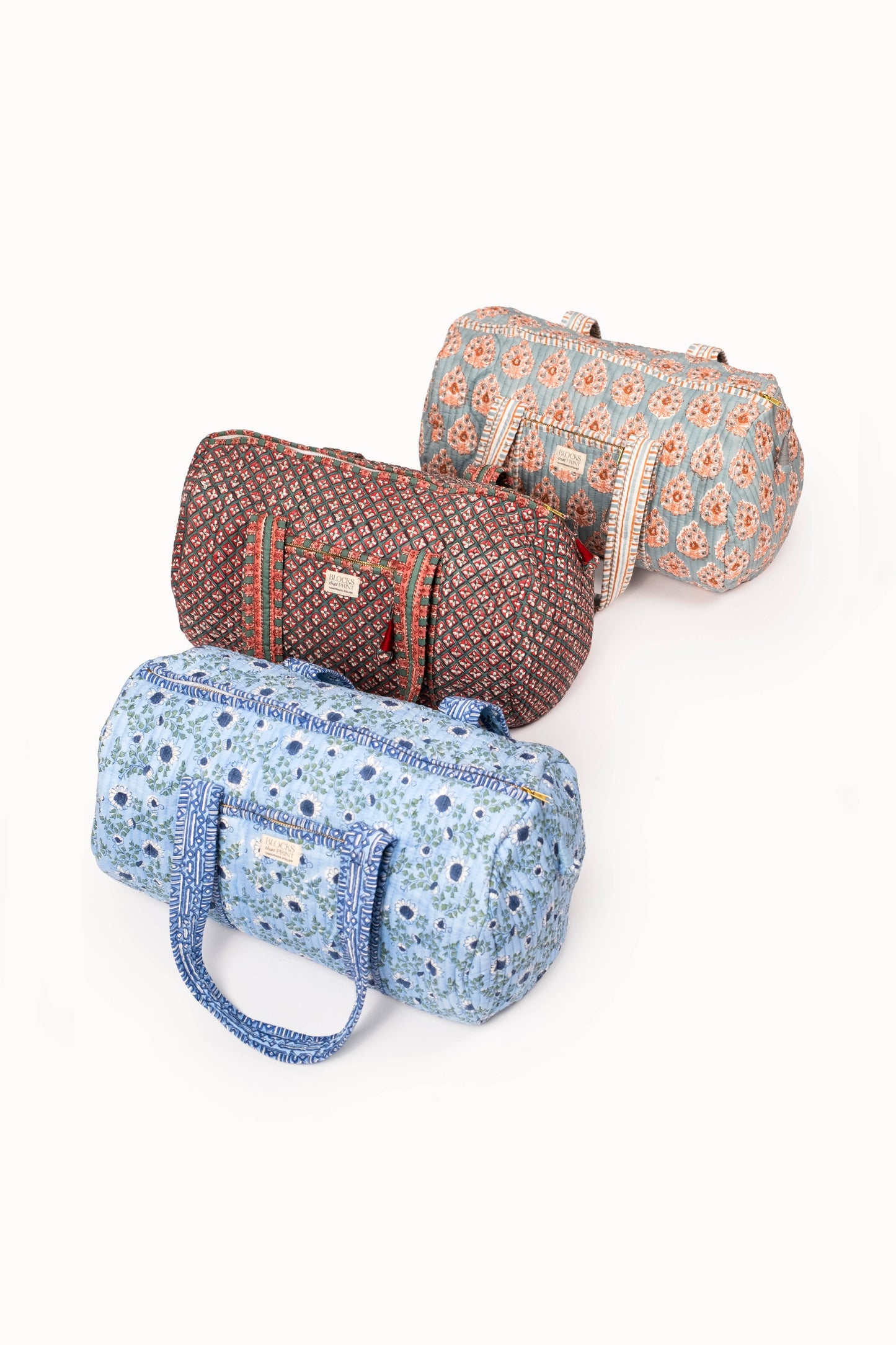 Parijat Ocean Blue Block Print Quilted Duffle Bag