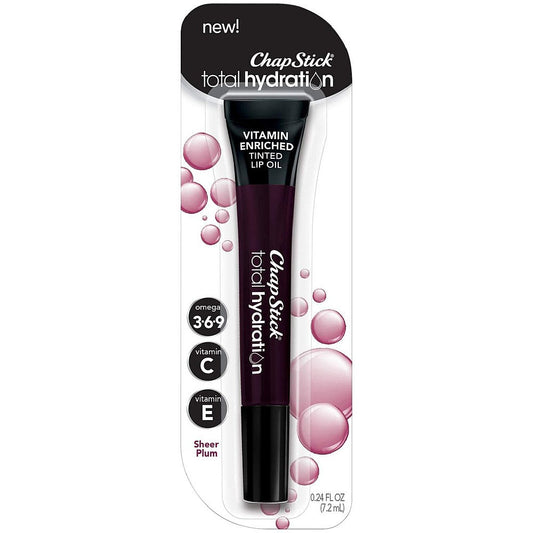 ChapStick Total Hydration Vitamin Enriched Tinted Sheer Plum Lip Oil, 0.24 Oz