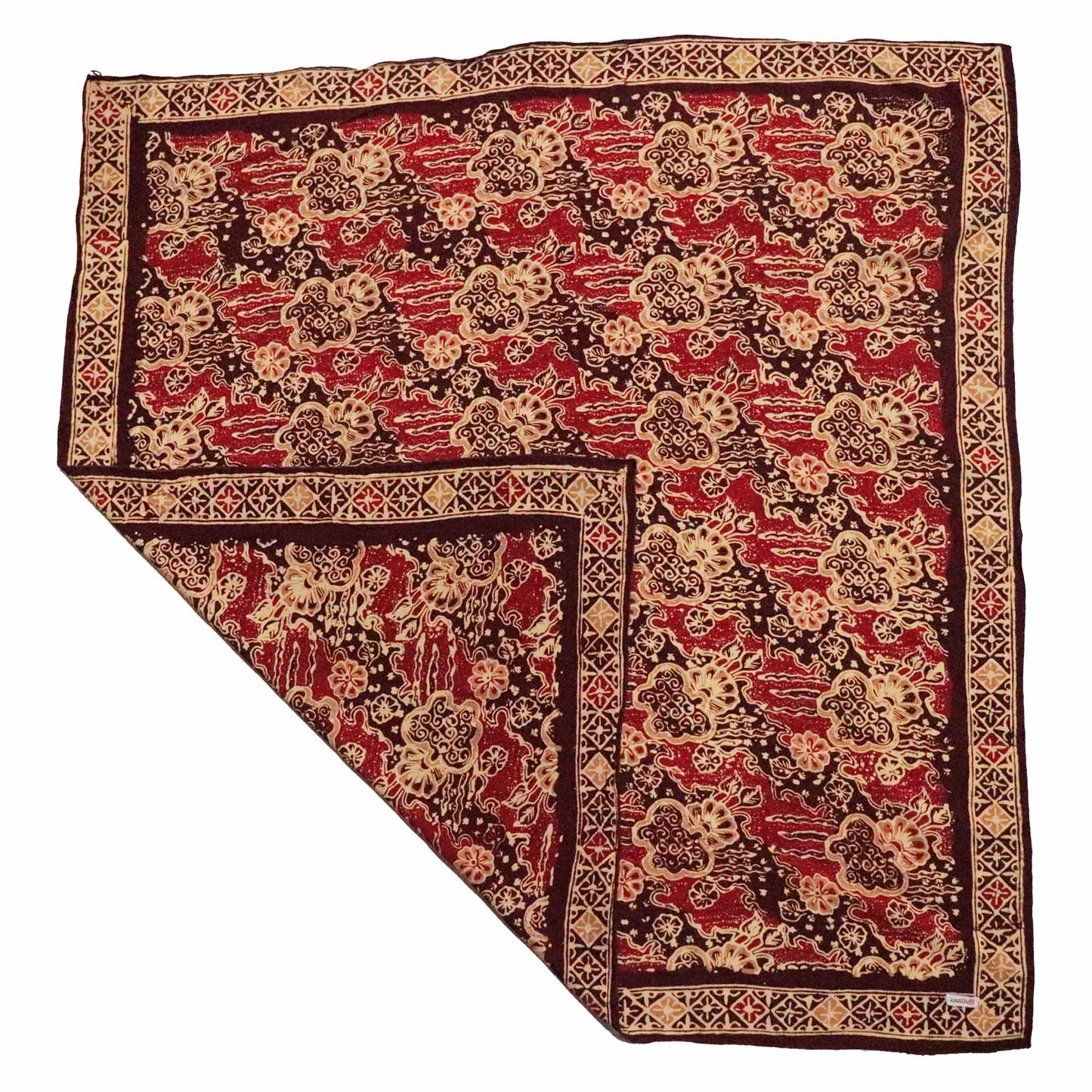 Large 39" Hand Dyed Batik Bandana, 100% Soft Cotton, Sunlit Garden, Red Burgundy - Osadia Concept Store