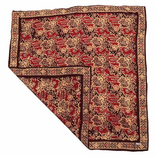 Large 39" Hand Dyed Batik Bandana, 100% Soft Cotton, Sunlit Garden, Red Burgundy - Osadia Concept Store