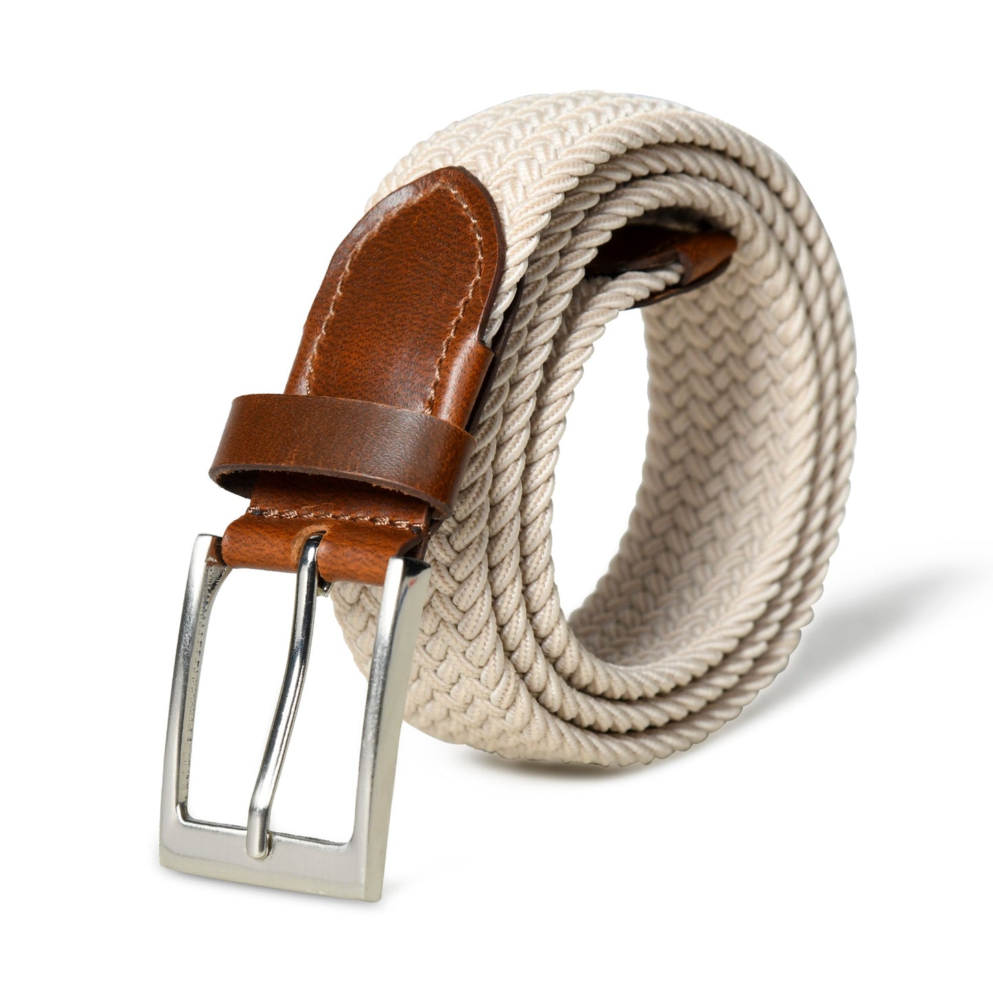 Cream & Brown Braided Canvas Leather Belt - Osadia Concept Store