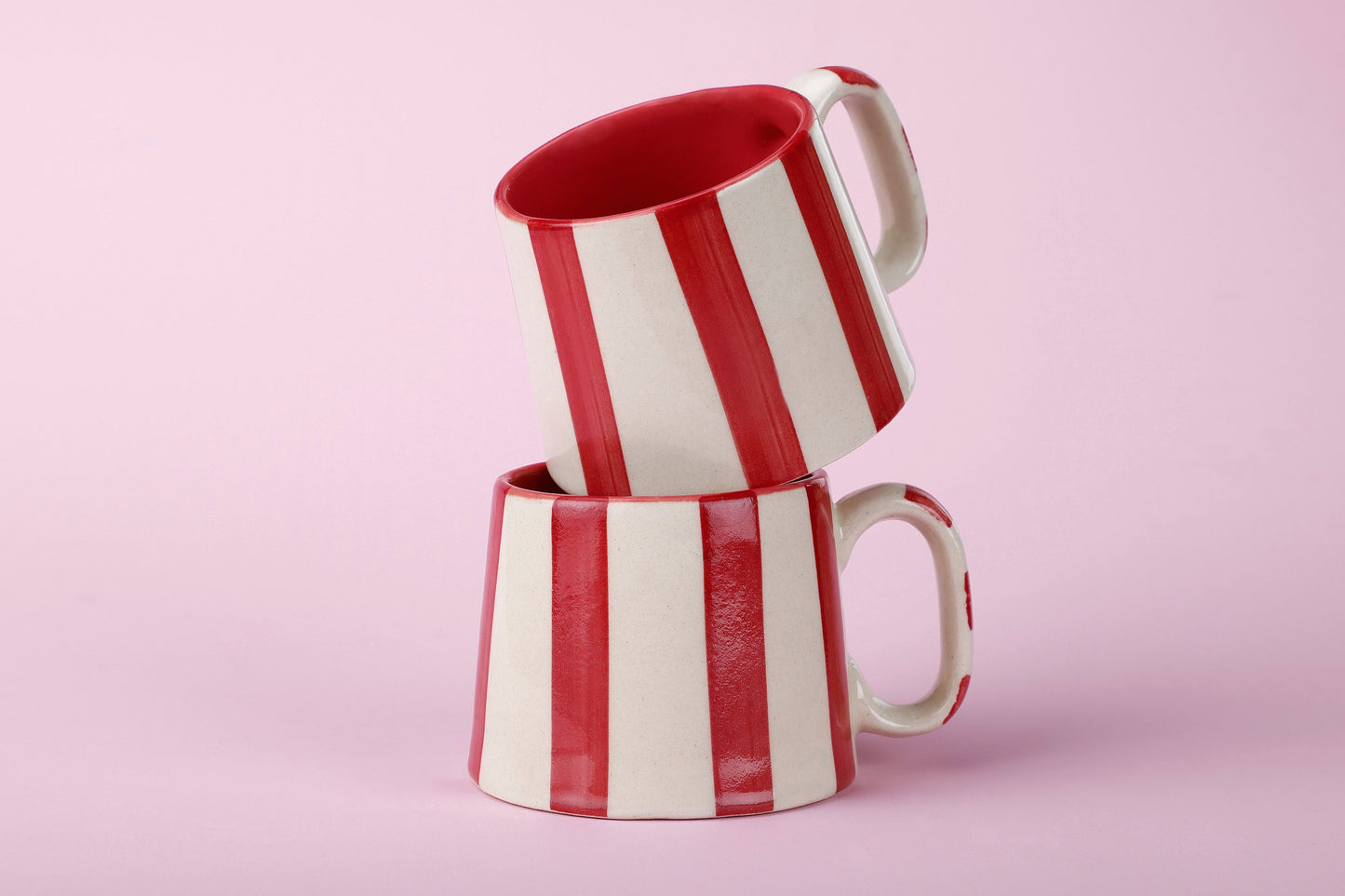 Ceramic Red Stripe  Coffee cup - 3.5 x 2.5 Inches ( Set of 4 )