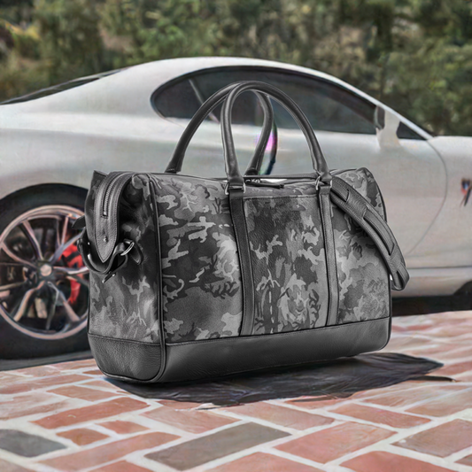 WANDERLUST Leather Weekender ~ Grey Camo