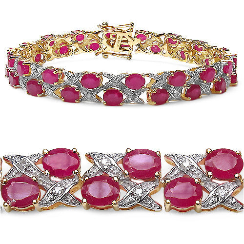16.51 Carat Glass Filled Ruby and White Diamond .925 Sterling Silver Bracelet