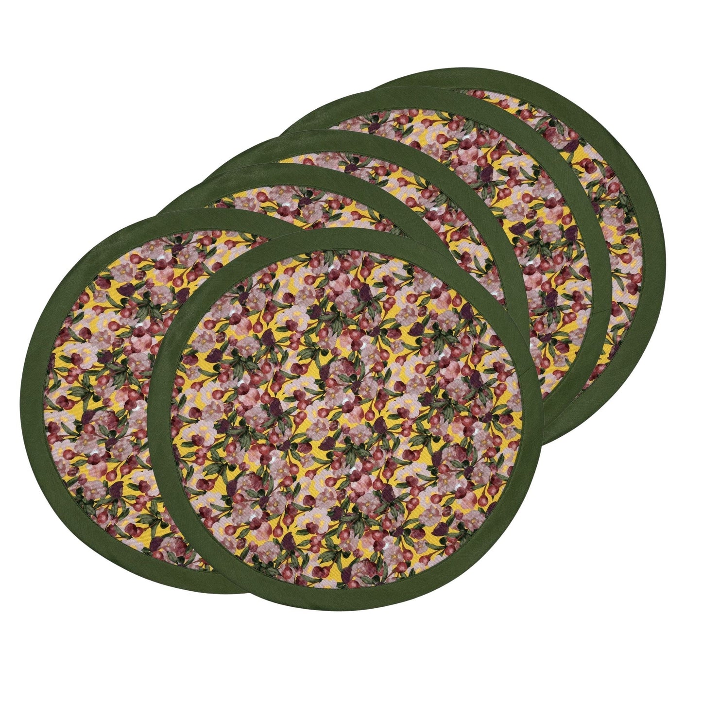 6 Round Placemats Romance is Dead Yellow/Green