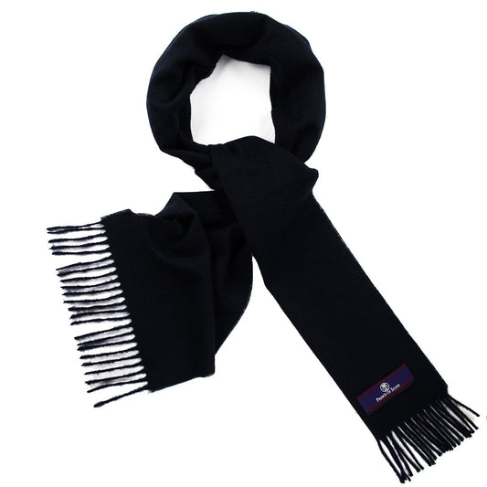 Prince of Scots Fringed Merino Wool Scarf (Navy)