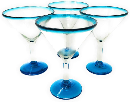Aqua Rim Modern Margarita Glasses - Martini Style - Set of 4