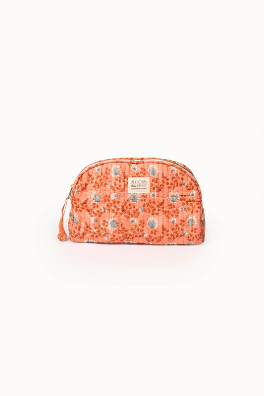 Medium Block Print Quilted Travel Pouch - Terracotta