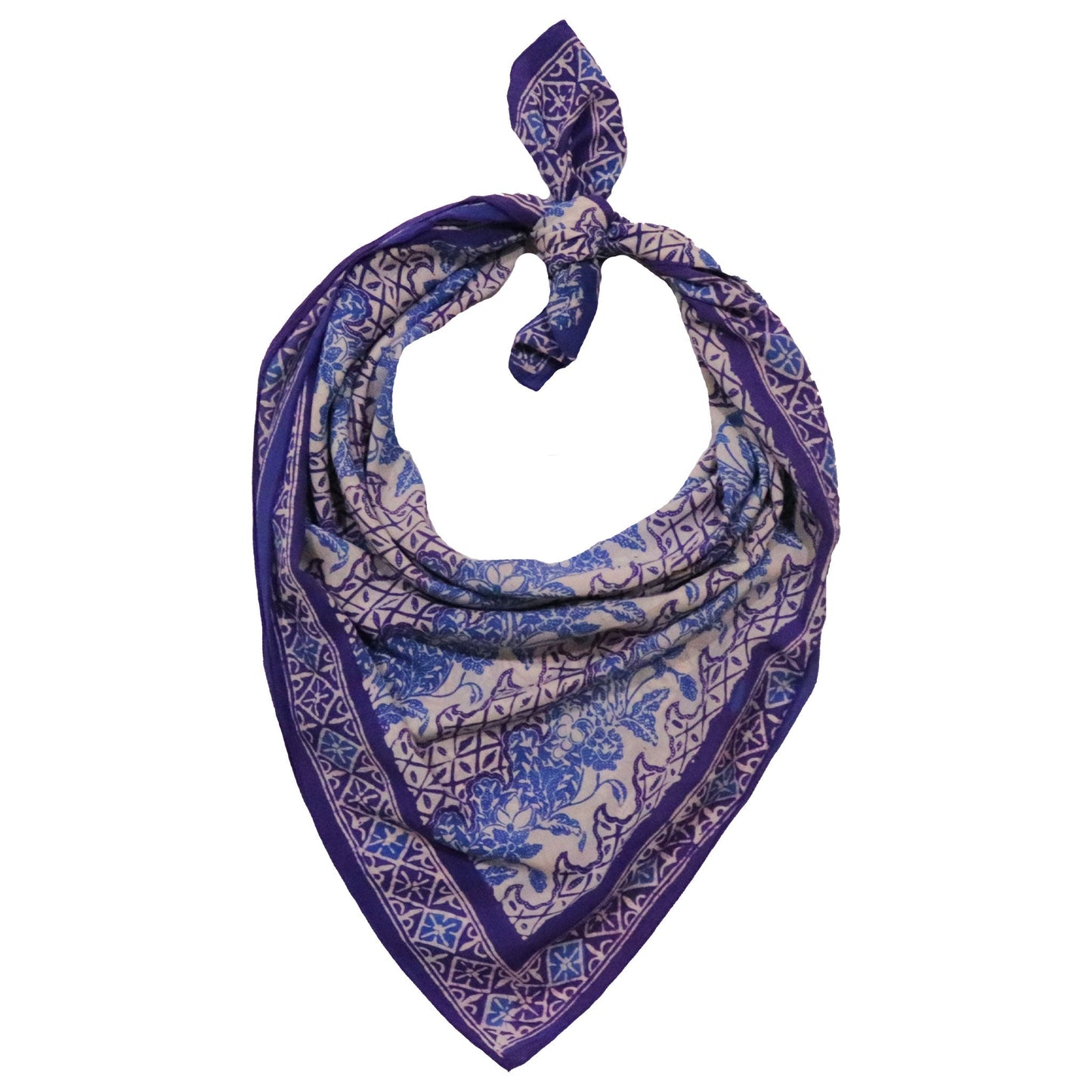 Large 39" Hand Dyed Batik Bandana, Soft Lightweight Cotton, Vines in Navy Blue