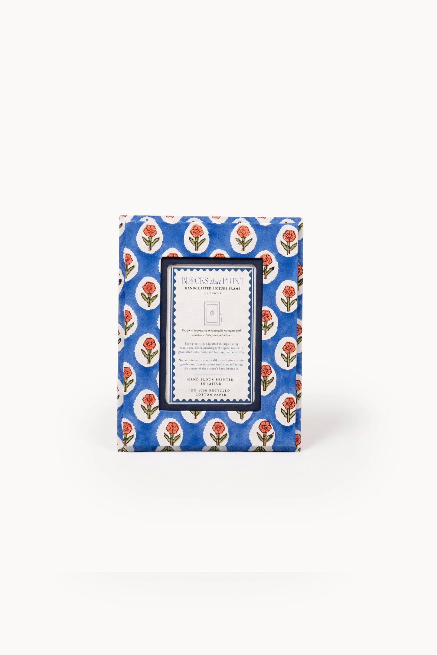 Medium Block Print Photo Frame (4 x 6) - Cobalt Marigold