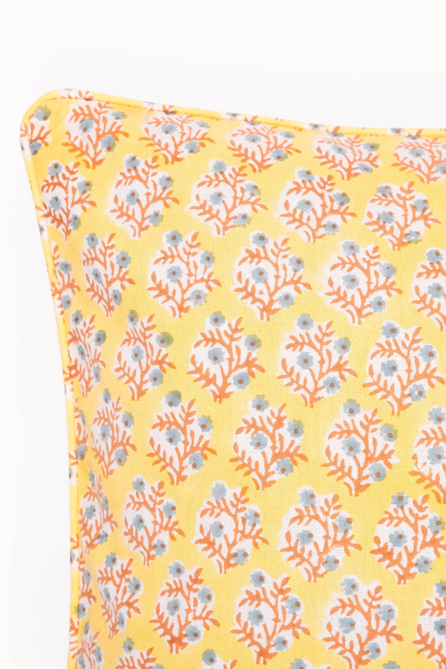 Mogra Golden Yellow Piped Blockprint Pillow Cover