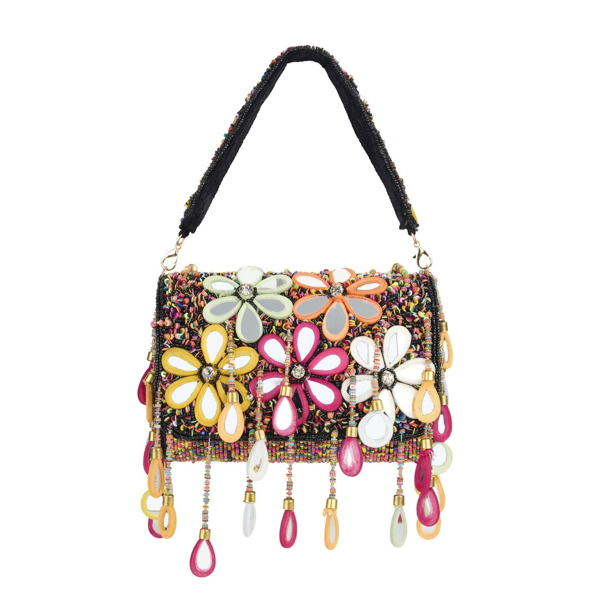 Michele Multicolour Beaded Floral Statement Shoulder Purse| Wedding Guest Evening Bag