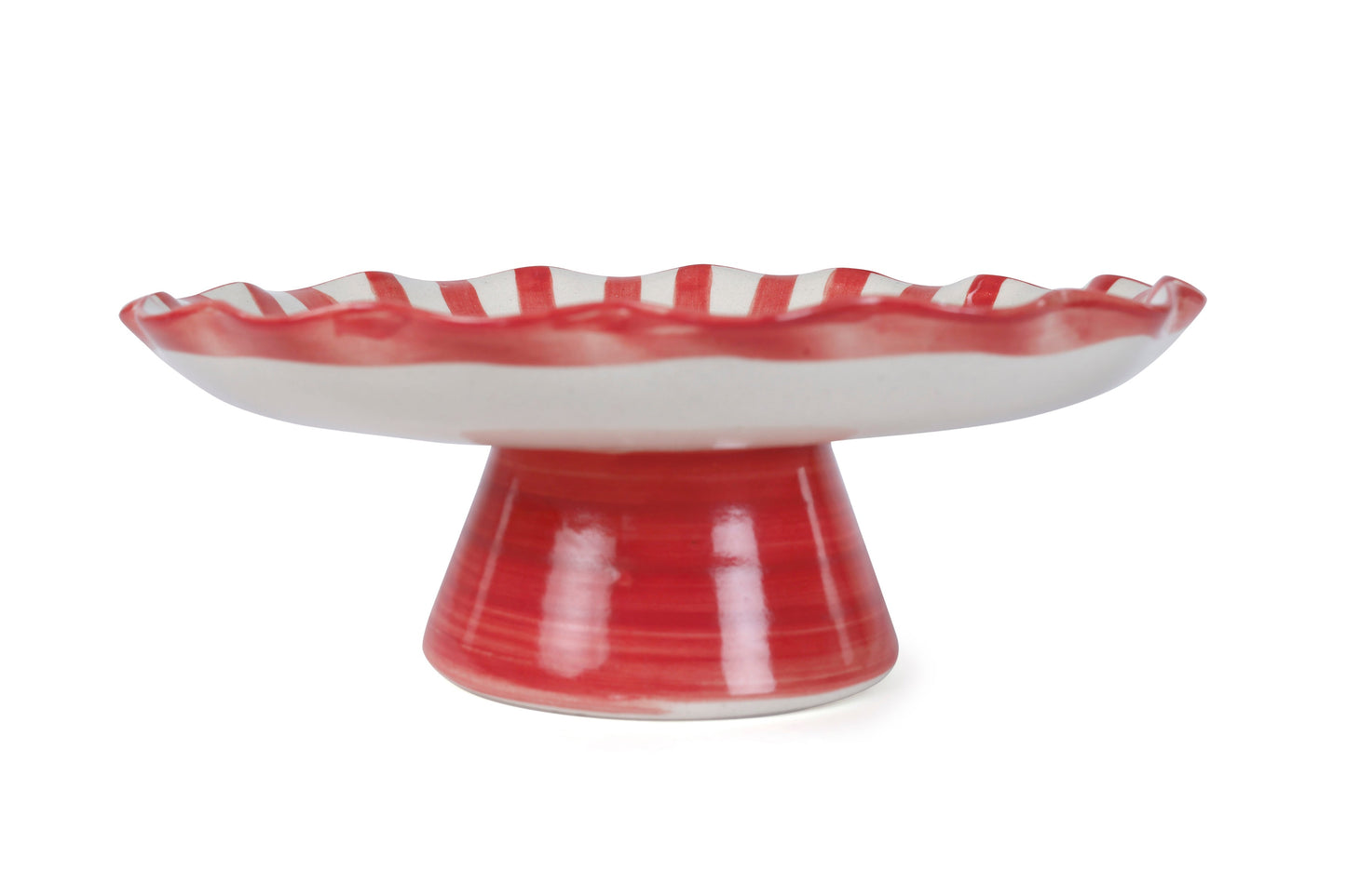 Ceramic Stripe Cake Stand - Red