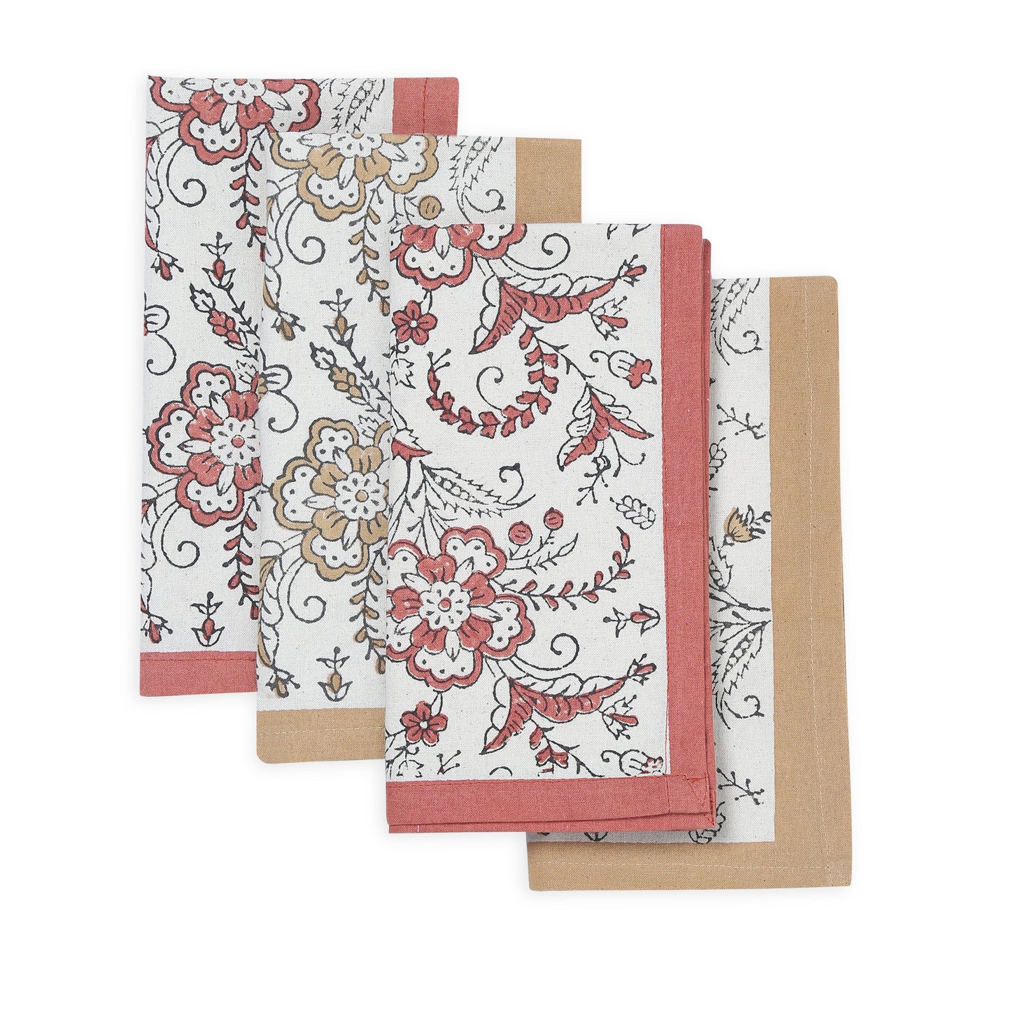 Hand Block Printed Cotton Napkins, Set of 4 | 18″ × 18″ | Fair Trade | Ivy