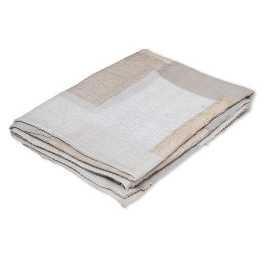 Gray Mist Fray Patch Kantha Throw