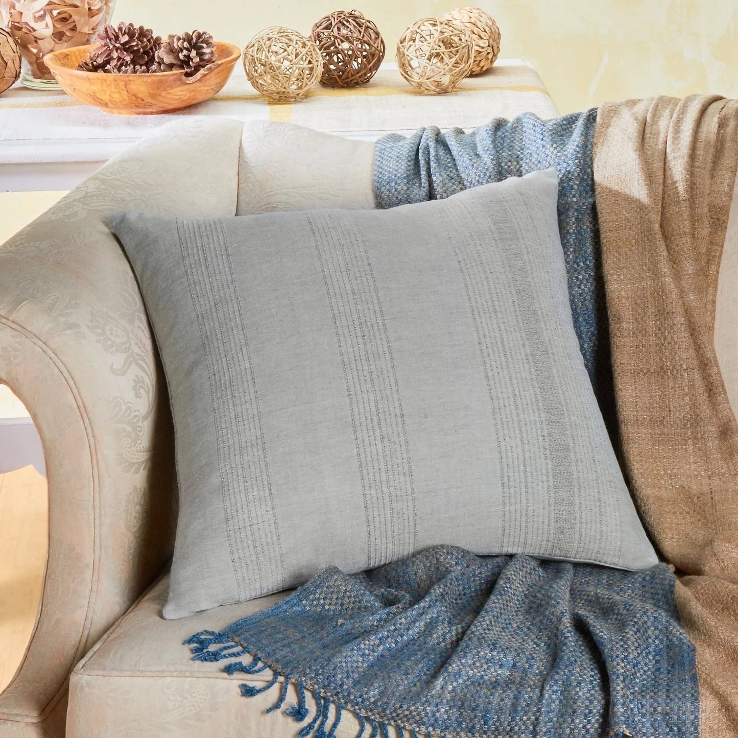 ECOLOOM Handwoven Cotton Pillow with Down-Alternative Insert – Raised Weave Texture, Fair Trade