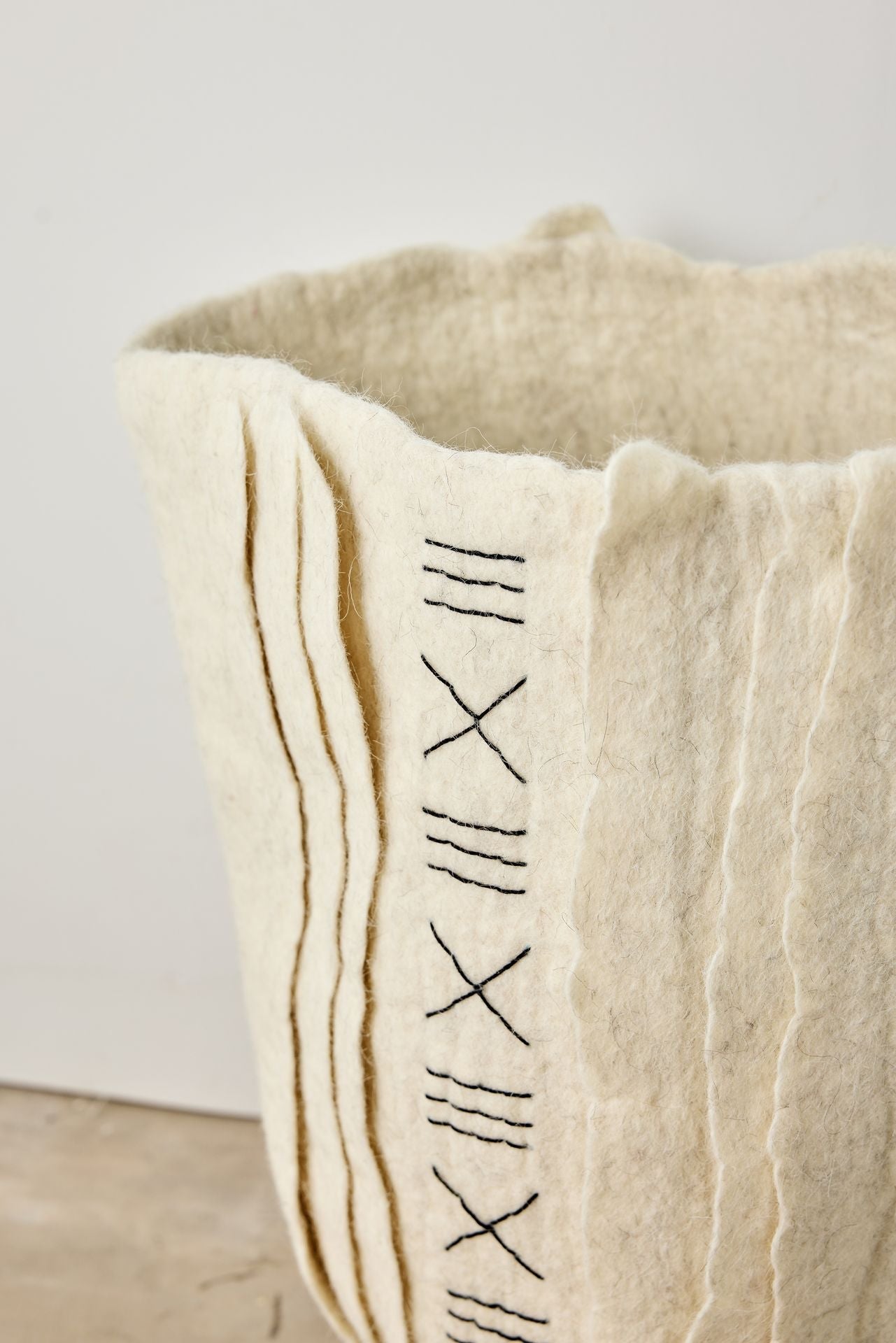 Zulu Hand-Felted Ivory Wool Floor Vase