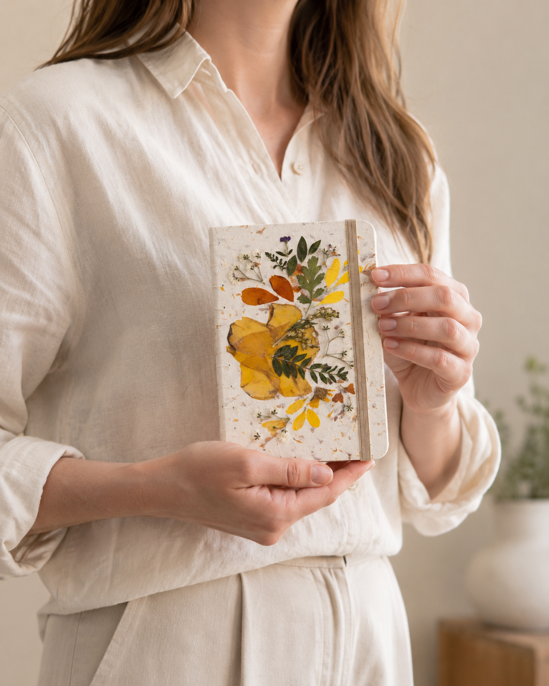 Handcrafted Journal with Pressed Flowers 5x8