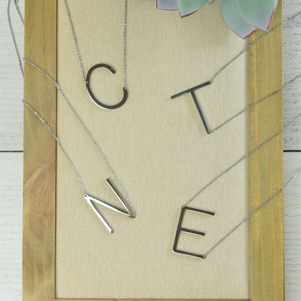 Large Letter / Initial Necklace In Silver