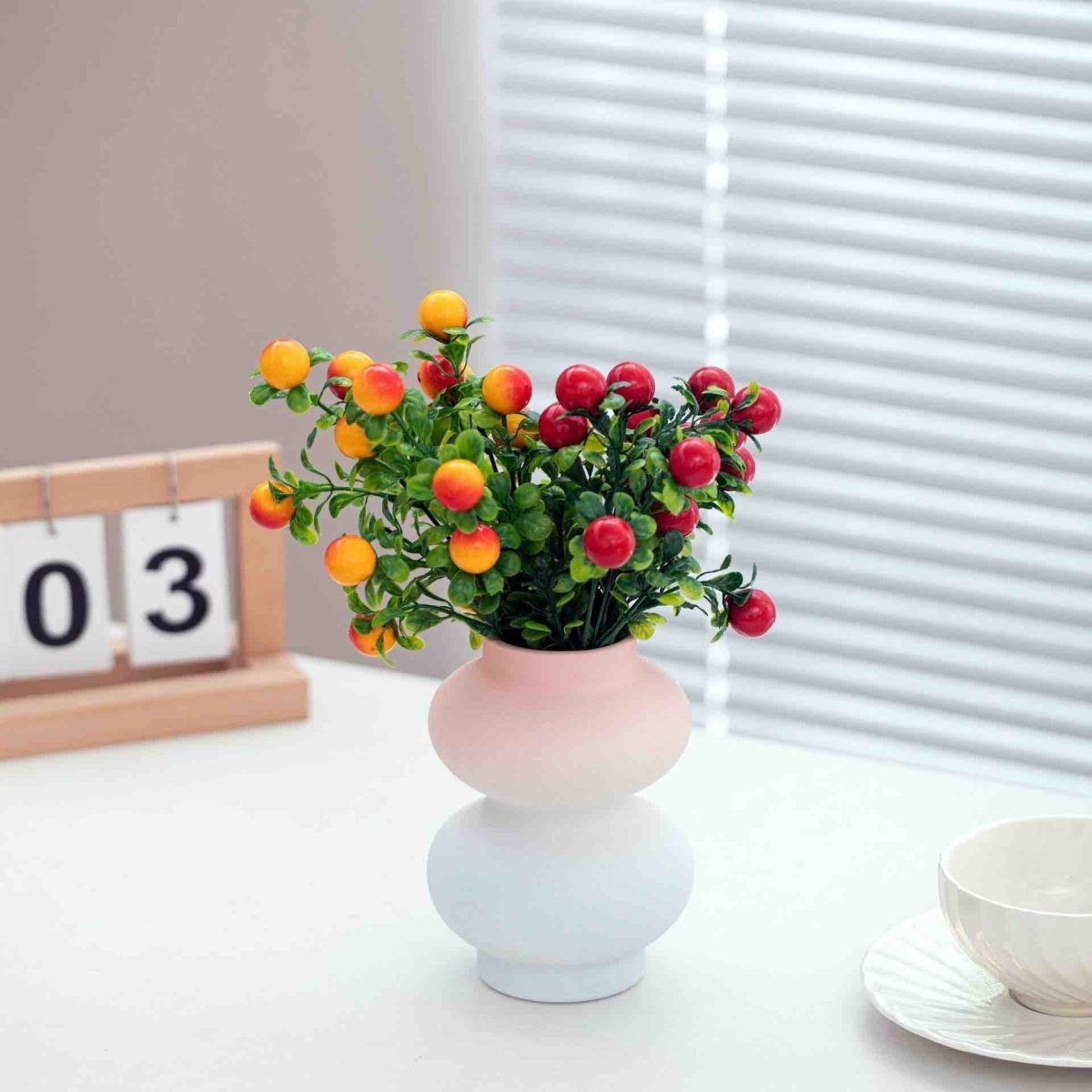 Handmade Ceramic Gradient Vase, Dopamine Geometric Matte Flower Vessels