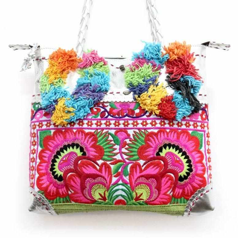 Bonita Vintage Leather Pompom Shoulder Bag - Thailand